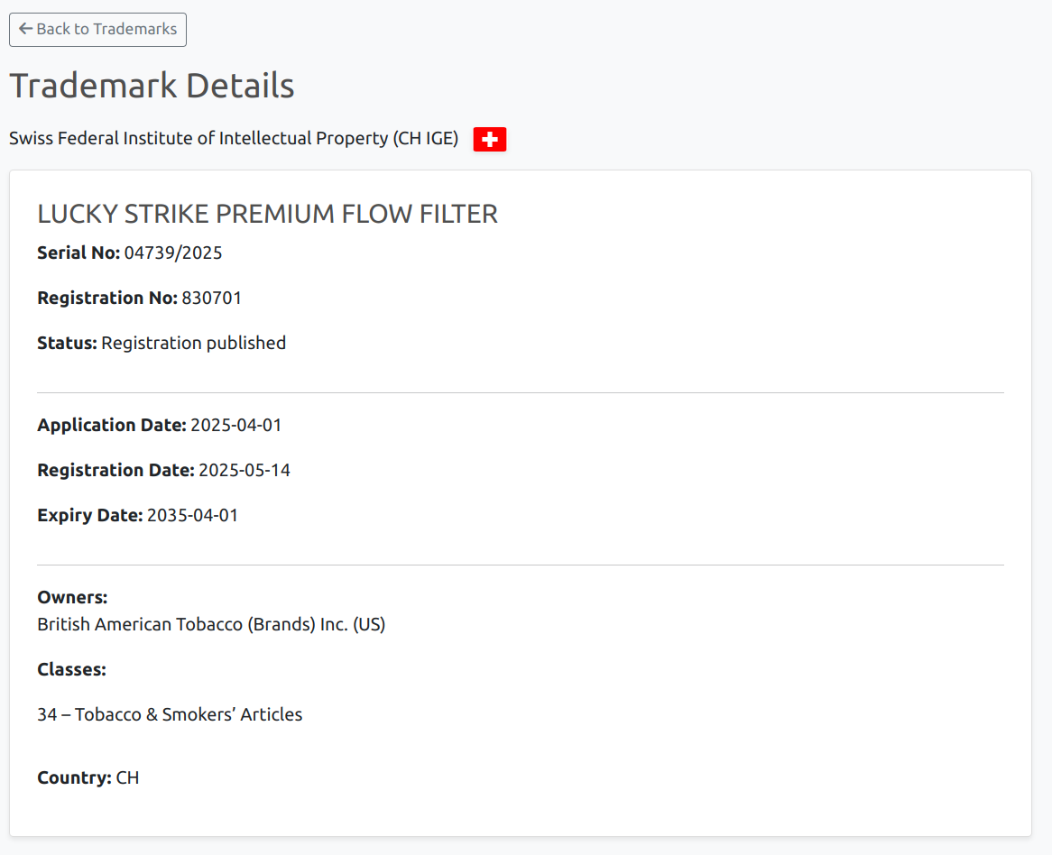 SwissReg IGE trademark details view